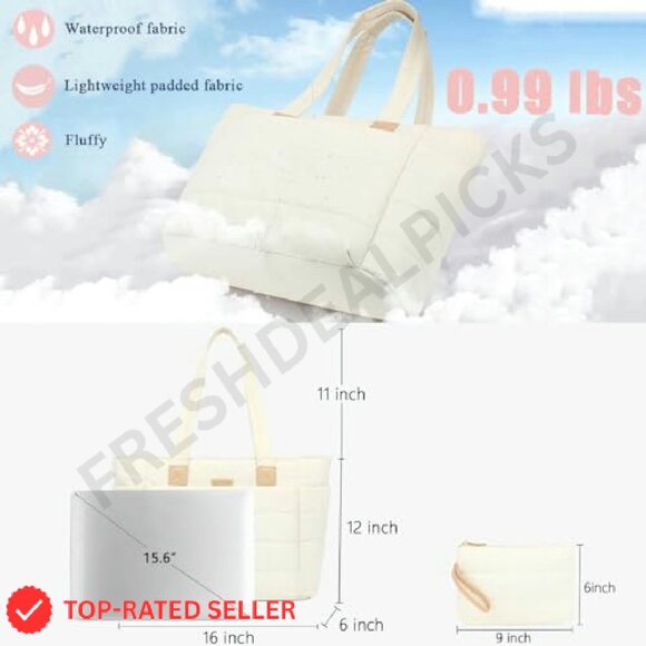 Puffer Tote Bag Lightweight Quilted Shoulder Bag Work Travel Gym Chic - Picture 4 of 8